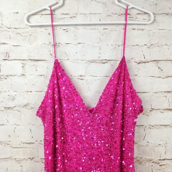 Retrofete Billy Sequin Dress in Knockout Pink Size XL NWT Spaghetti Straps - Picture 3 of 13